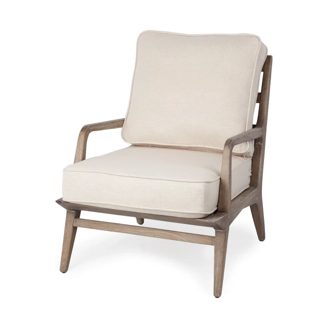 Seat accent chair with ash wood frame and armrest for comfortable indoor or outdoor seating