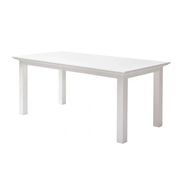 White solid wood dining table with hardwood and plywood details