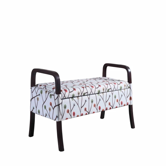 Upholstered polyester floral bench for entryway with flip-top design