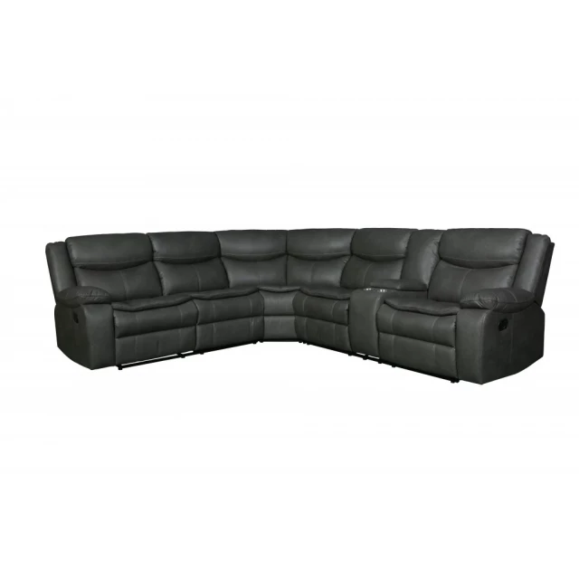 Reclining U-shaped corner sectional console with symmetrical design and wood accents