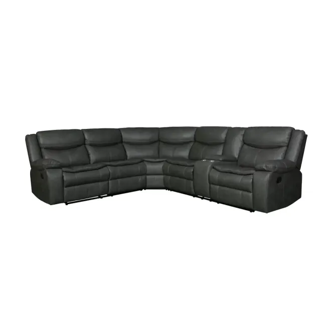 Gray Polyester Blend Reclining U Shaped Three Piece Corner Sectional With Console Gray Polyester Blend Reclining U Shaped Three Piece Corner Sectional With Console