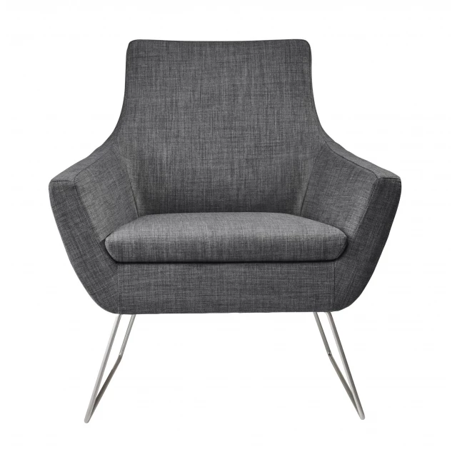 Dark grey upholstered armchair with armrests for comfortable seating in modern home decor