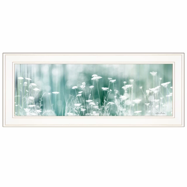 meadow white framed print wall art with flowers and plants