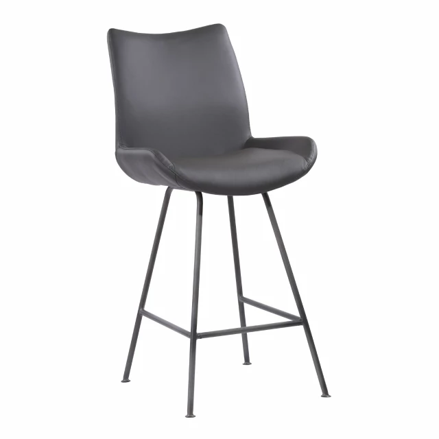 Gray iron counter height bar chair with wood armrests and metal frame