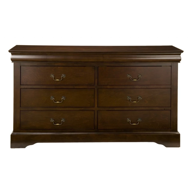 Solid wood six drawer double dresser in natural finish