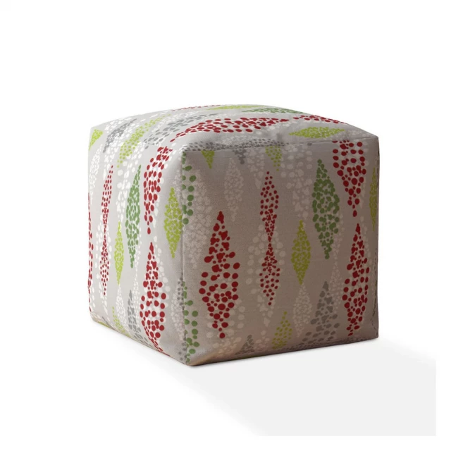 Ivory cotton polka dots pouf ottoman with floral pattern and creative arts design