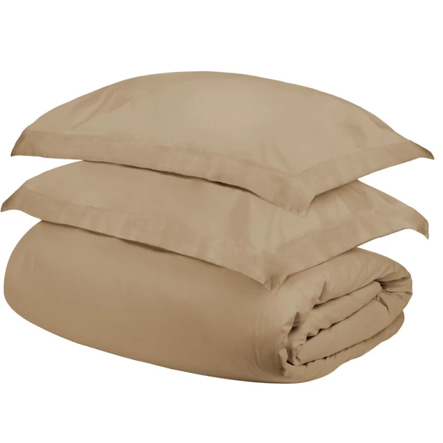 Beige blend thread count washable duvet cover with comfort design features