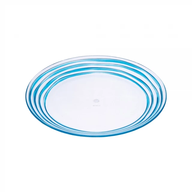 Swirl acrylic salad plate set with electric blue rim and circle design