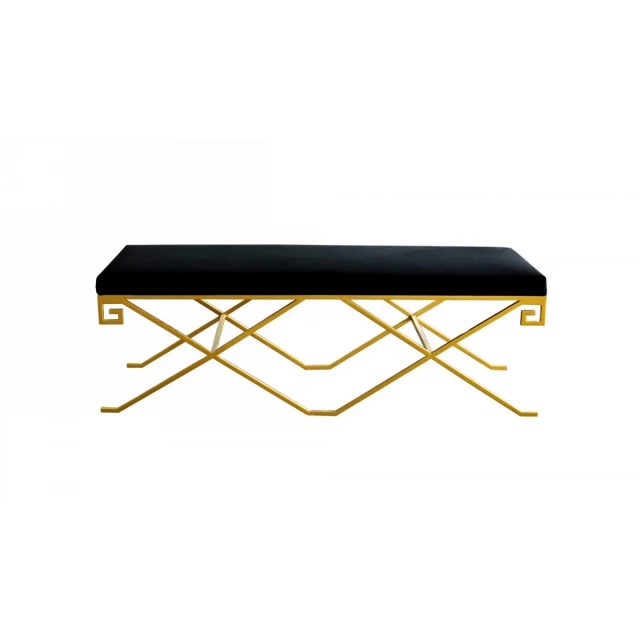 Velvet bench with champagne gold steel frame and elegant design details