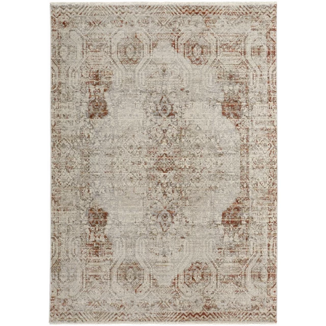 power loom distressed area rug with fringe in brown and beige rectangular pattern