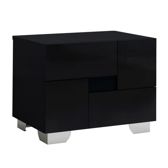 Black metal mirrored nightstand with sleek rectangular design for modern bedroom decor