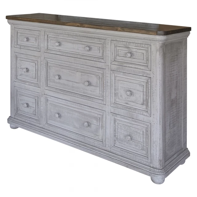 Solid wood nine drawer triple dresser in natural finish