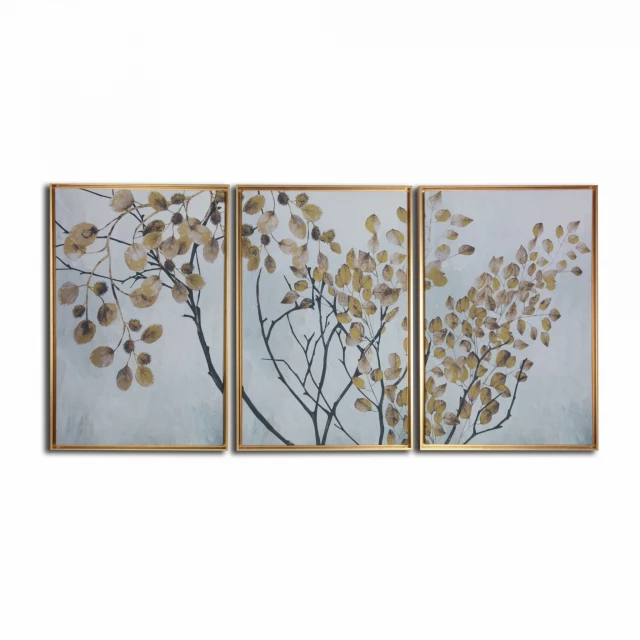 Tree branches framed canvas wall art featuring natural wood and metal elements