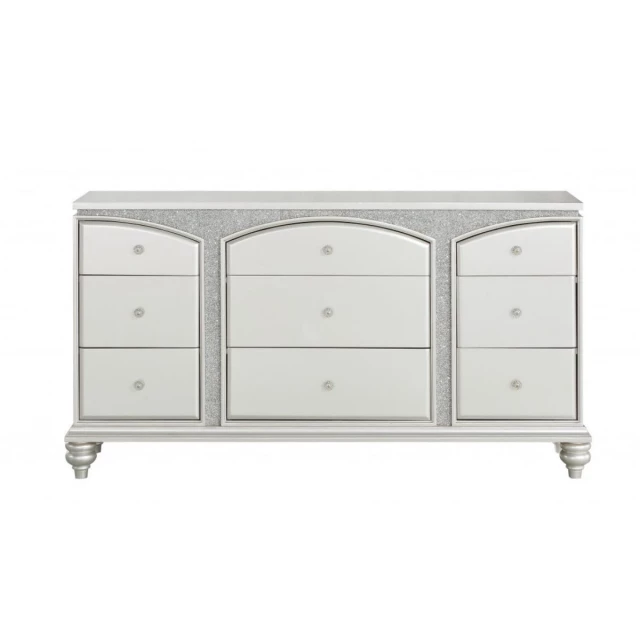 Platinum manufactured wood nine drawer dresser in contemporary style