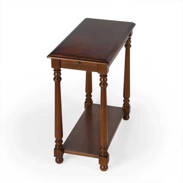 Manufactured wood rectangular end table with shelf and wood stain finish