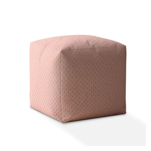 Pink polyester pouf ottoman in magenta with comfortable rectangle design and leather accents
