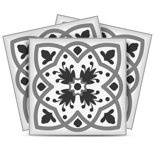 white scroll peel stick removable tiles with rectangle pattern and symmetrical ornament design