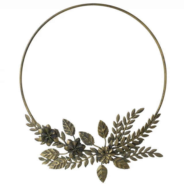 Gold artificial mixed wreath with twigs and circular jewellery elements for home decor
