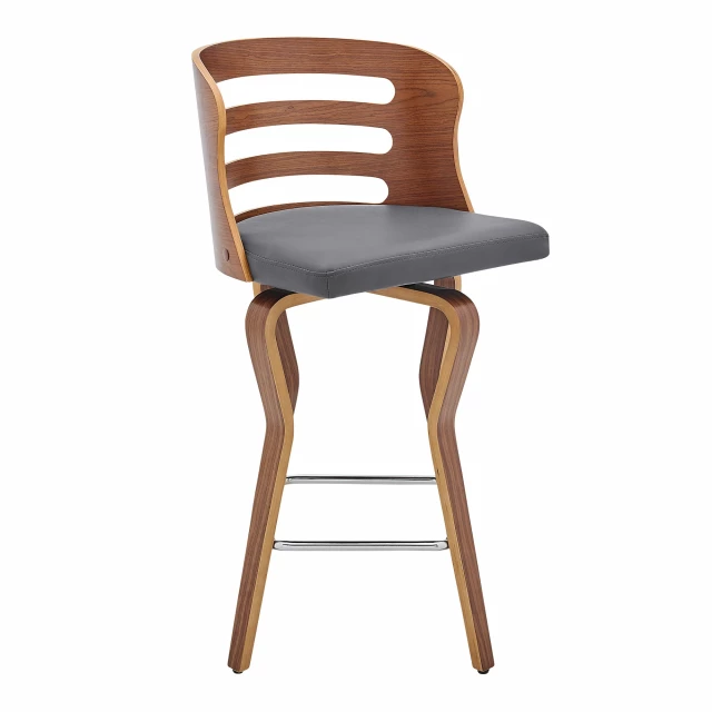 Low back counter height bar chair with armrests and wood finish suitable for outdoor use