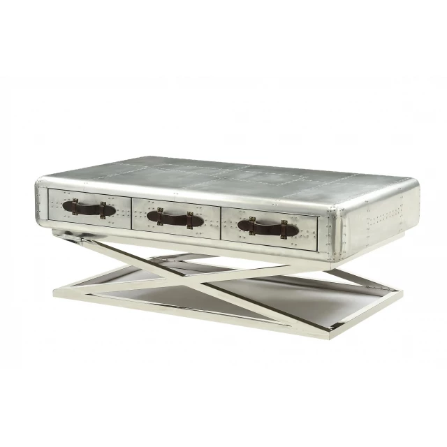 Silver aluminum coffee table with drawers modern home furniture
