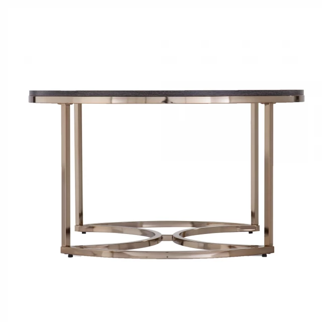 Round wood and metal coffee table for indoor or outdoor use