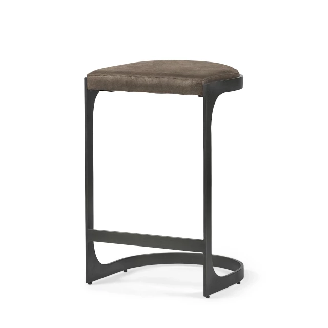 Brown leather iron backless bar chair with hardwood and metal home accessories