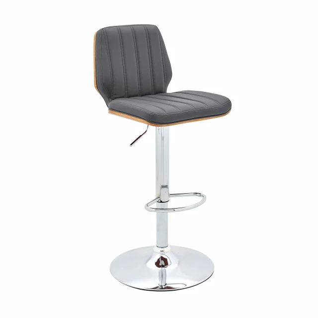 Leather swivel adjustable height bar chair with armrests and comfortable seating