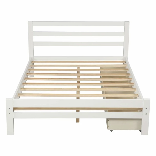 White solid manufactured full-size bed in a clean minimalist design