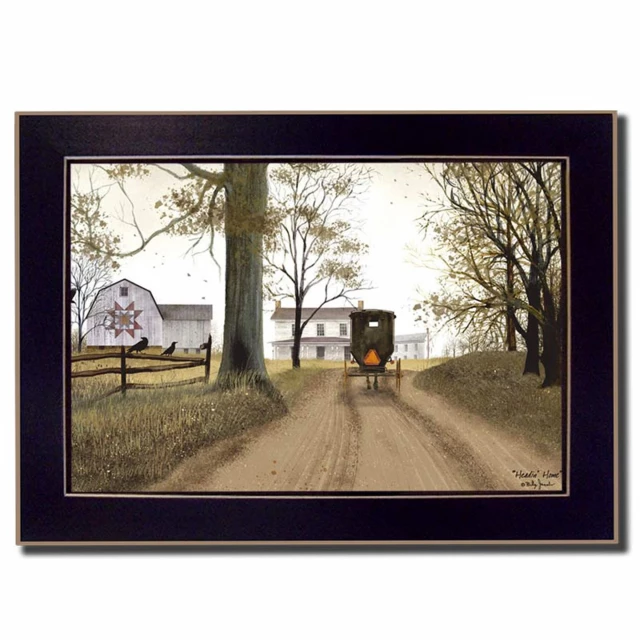 Black framed print of natural landscape with train and trees for home wall art