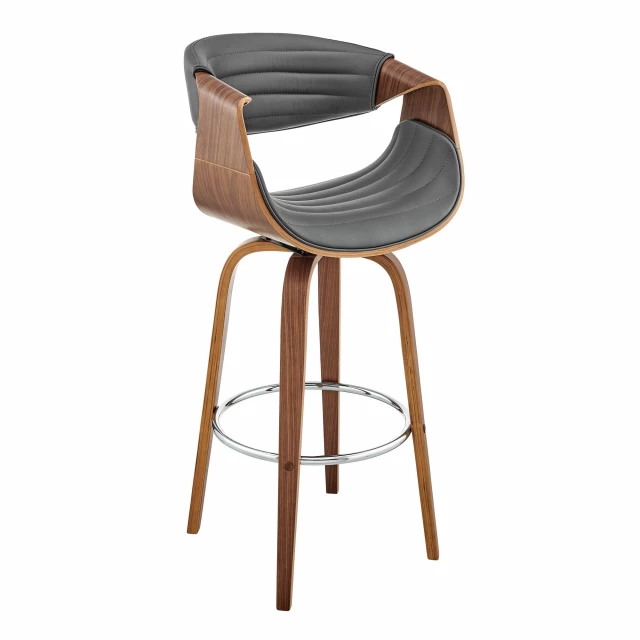 Leather solid wood swivel bar chair with armrests for comfort and natural material design