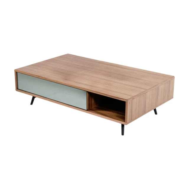 Walnut veneer metal glass coffee table with hardwood and varnish finish