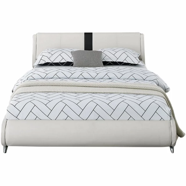 White platform queen bed with integrated nightstands for modern bedroom decor