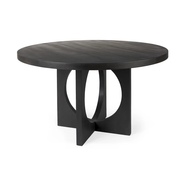 Black wood round geometric dining table furniture with rectangle and desk elements