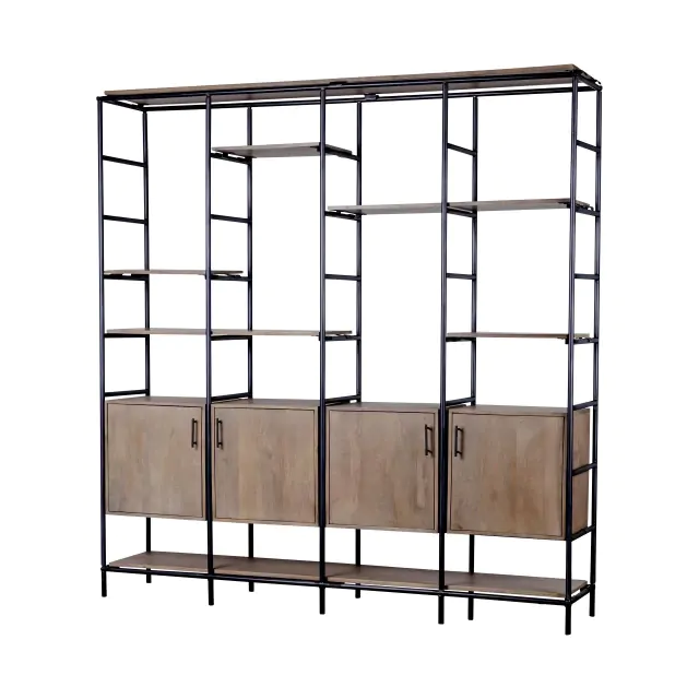 Medium Brown Wood And Metal Multi Shelves Shelving Unit Medium Brown Wood And Metal Multi Shelves Shelving Unit