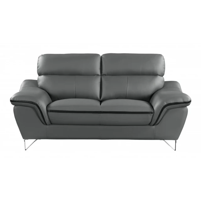 Gray silver leather sofa in a modern design for comfortable seating