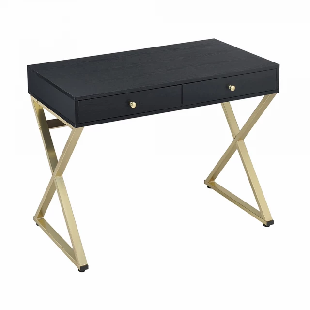 black brass writing desk drawers wood furniture rectangular table