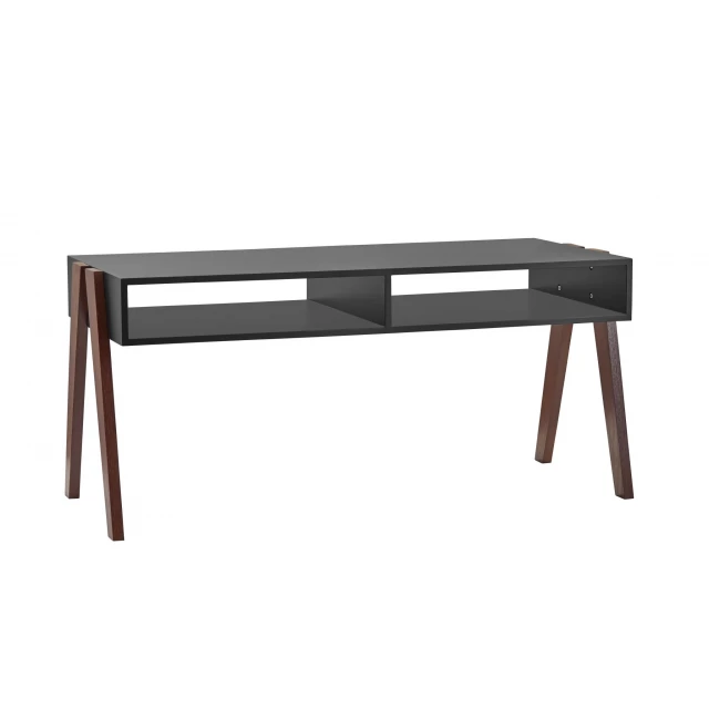 Retro black walnut finish coffee table with rectangle shape and wood plank details