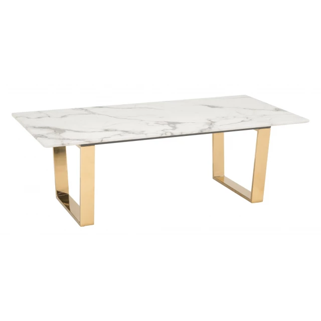 Gold faux marble steel coffee table with hardwood finish and rectangle shape