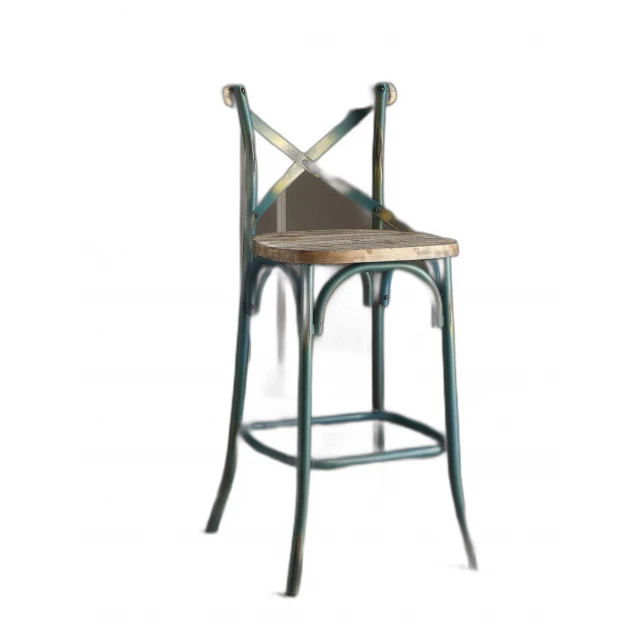 Brown turquoise iron bar chair with wood and metal details