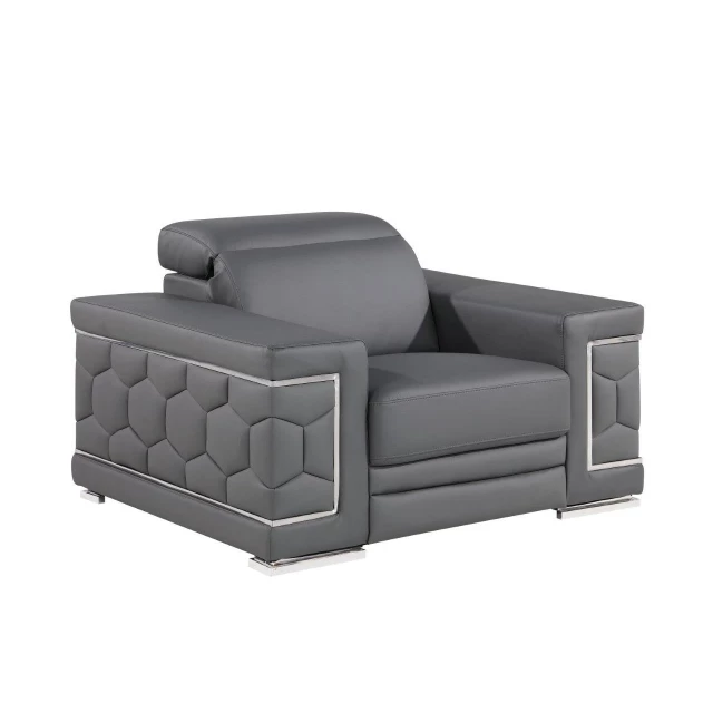 Gray silver genuine leather lounge chair with comfortable rectangular design suitable for modern interiors