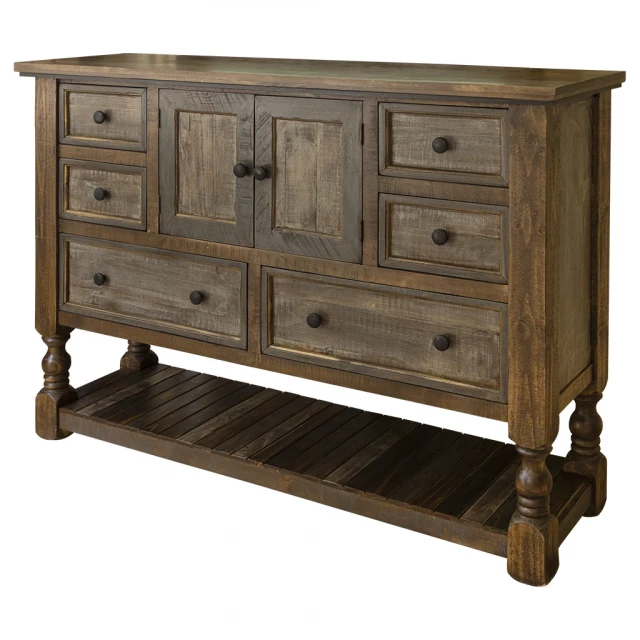 Solid wood six drawer triple dresser in natural finish