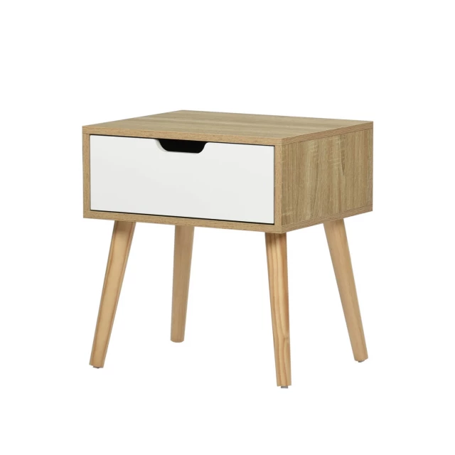 Oak white drawer nightstand with wood stain finish and rectangle tabletop