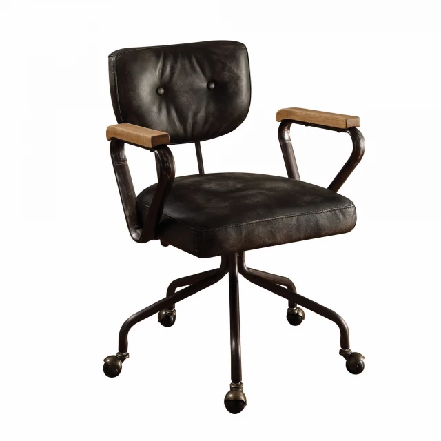 vintage black grain leather office chair with armrests for comfort