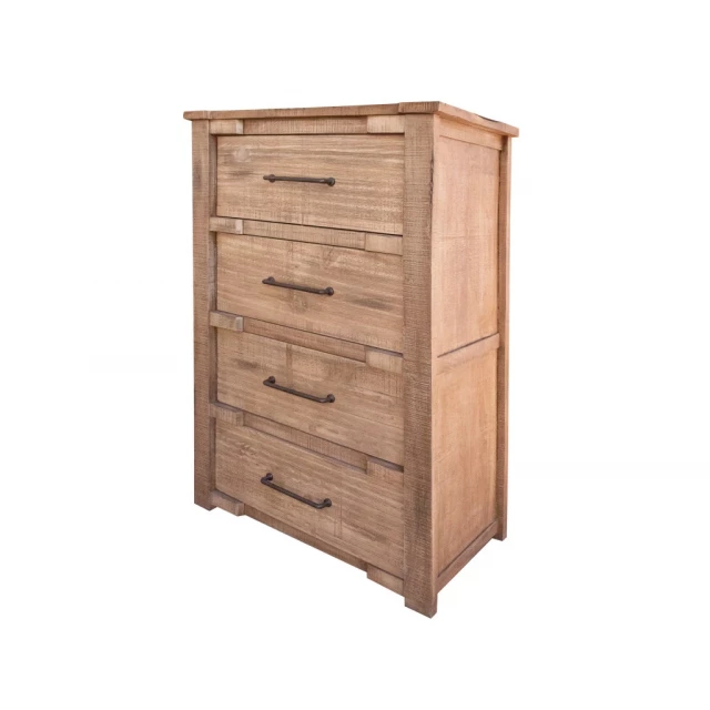 Natural solid wood chest with four drawers for bedroom storage