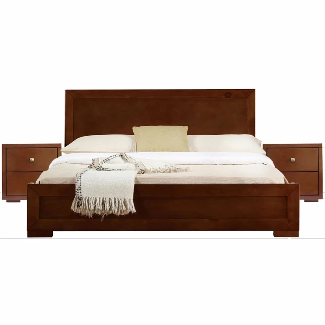 Walnut wood platform queen bed with integrated nightstands for modern bedroom decor