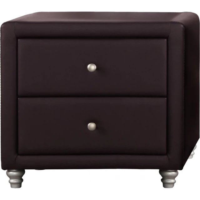 Brown upholstered nightstand with drawers for bedroom furniture
