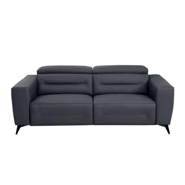Gray silver Italian leather USB sofa with comfortable armrests and a convertible sofa bed design