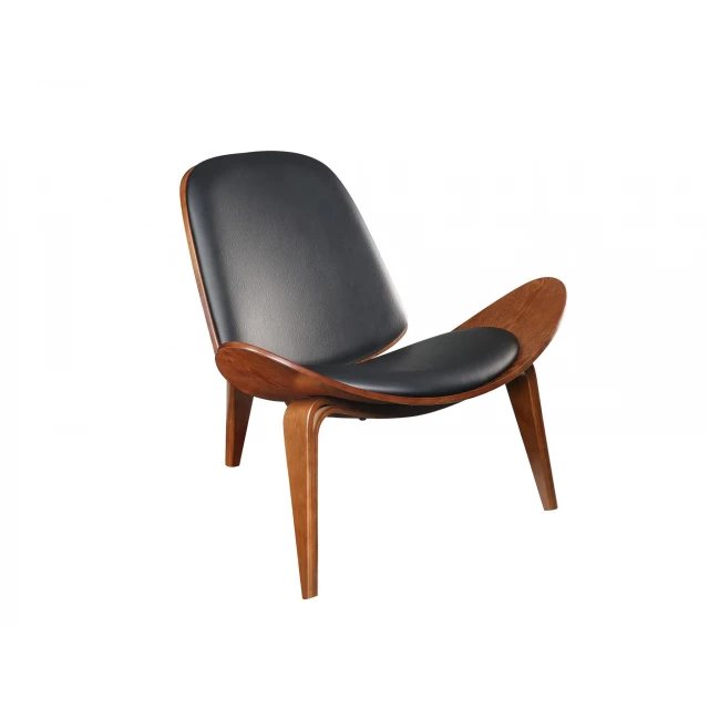 Walnut wood upholstered seat accent chair with armrests and comfortable rectangle plywood design