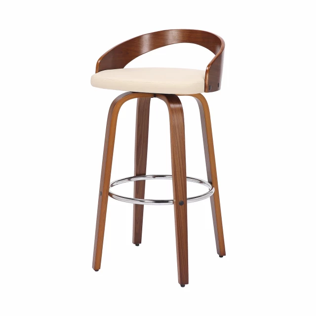 Low back counter height bar chair with armrests in wood plastic and metal