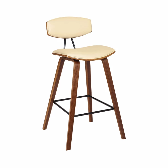 Low back counter height bar chair with wood and metal design featuring peach plywood